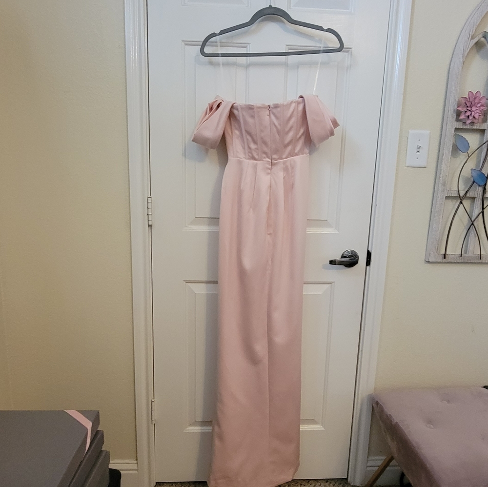 SOLD House of CB Genevieve Satin Blush Dress - Picture 6 of 10